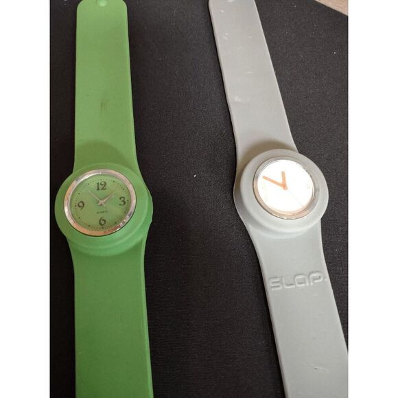 Lot of 2 Slap Band Silicone Wrist Watches - 1 Gray and 1 Green (UNTESTED) - Picture 2 of 2